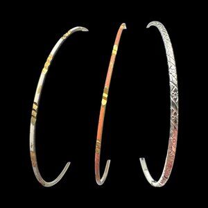 Set Of 3 Thin Metal Bangles With Mixed Patterns & Finishes
